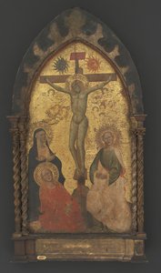 Kristus på korset sørget av Jomfru Maria og de hellige Maria Magdalena og Johannes av Maestro Francesco