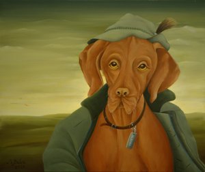 Jakthund, 2021 (olje på lerret) av Magdolna Ban