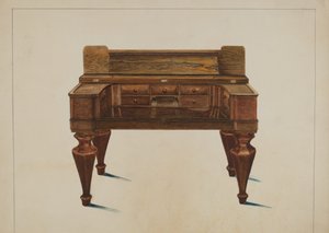 Melodeon konvertert til skrivebord, ca. 1937.