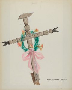 Utskåret kors - Grav, ca. 1937. av Majel G. Claflin