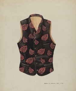 Embroidered Velvet Vest, c. 1937.    1149896   no       norwegian Successfully Translated  Original: A ligated lamb besides a basket of eggs Allegory of Easter, Second Half of the 17th cen.. Translat: A ligated lamb besides a basket of eggs Allegory of Eas av Majel G. Claflin