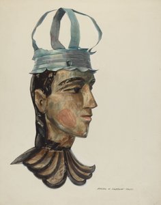 Hode for utskåret figur med tinnkrone, 19351942. av Majel G. Claflin