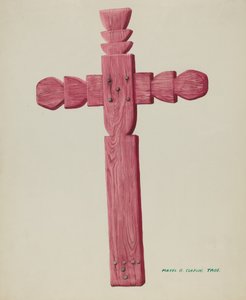 Rødt trekors brukt som gravstein, ca. 1937. av Majel G. Claflin