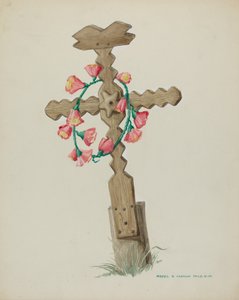 Trekors brukt som gravstein håndlaget, ca. 1937.
