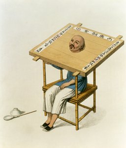 The Punishment of the Wooden Collar, plate 13 fra 'The Punishments of China', gravert av J. Dadley, 1804