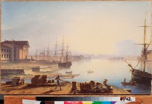 Soloppgang over Neva i St Petersburg - Maleri av Maxim Nikiphorovich Vorobyev (Vorobiev) (1787-1855), olje på lerret