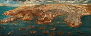 Utsikt over Fort Ricasoli, Castle St Angelo, LIsola og Cotonera-linjene fra Valletta, 1679