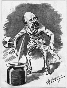 Edmond Gondinet (1828-1888) fransk dramatiker. Tegneserie av tegneserieskaperen Manuel Luque. I "The Cartoon" fra 1886.