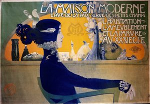 Art Nouveau: plakat "" Det moderne huset "" av Orazi. Det 20. århundre. Dekorativ kunst, Paris. DR