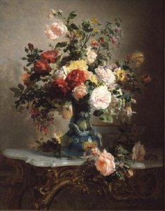 Vase med roser og andre blomster av Marc Laurent Bruyas