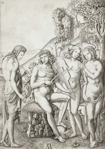 Apollo lærer gratiene musikk av Marcantonio Raimondi