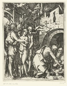 Kristus forlater helvete og frigjør patriarker og profeter og andre Passion of Christ (serietittel) av Marcantonio Raimondi