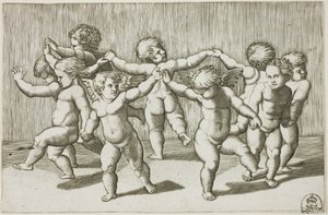 Cupids dans av Marcantonio Raimondi
