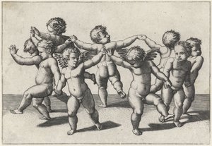Dansende putti av Marcantonio Raimondi