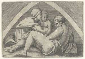 Hellig familie under en bue av Marcantonio Raimondi