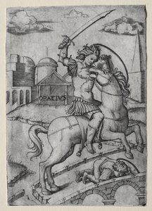 Horatius Cocles forsvarer Sublician Bridge. av Marcantonio Raimondi
