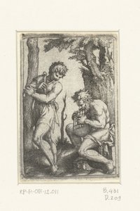 Ung gjeter med shawm og gammel gjeter med panfløyte av Marcantonio Raimondi