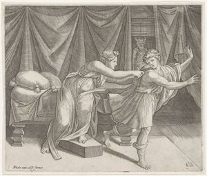 Josef og Potifars kone av Marcantonio Raimondi