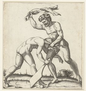 Mann som kjemper mot kvinne som personifisering av Fortune (Fortuna) av Marcantonio Raimondi