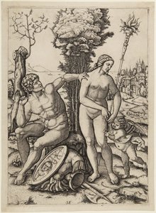 Mars, Venus og Amor av Marcantonio Raimondi