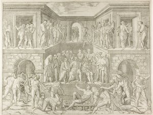Saint Lawrences martyrium av Marcantonio Raimondi