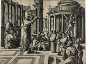 Saint Paul forkynner i Athen av Marcantonio Raimondi
