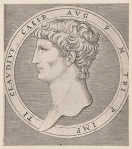 Mirror of Roman Magnificence: Claudius, fra The Twelve Caesars, ca. 1500-1534., ca. 1500-1534. av Marcantonio Raimondi