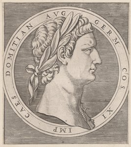 Mirror of Roman Magnificence: Domitian, fra The Twelve Caesars, ca. 1500-1534., ca. 1500-1534. av Marcantonio Raimondi