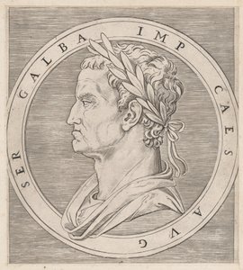 Mirror of Roman Magnificence: Galba, fra The Twelve Caesars, ca. 1500-1534., ca. 1500-1534. av Marcantonio Raimondi