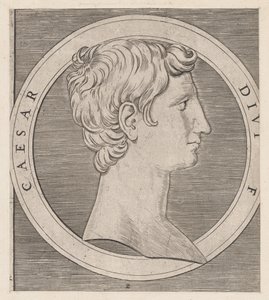 Mirror of Roman Magnificence: Octavian Augustus, fra The Twelve Caesars, ca..., ca. 1500-1534. av Marcantonio Raimondi