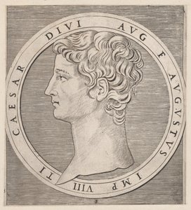 Mirror of Roman Magnificence: Tiberius, fra The Twelve Caesars, ca. 1500-1534., ca. 1500-1534. av Marcantonio Raimondi