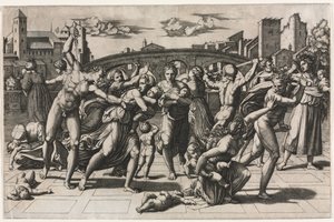 Massakren på de uskyldige (uten grantreet) av Marcantonio Raimondi