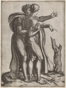 To nakne menn av Marcantonio Raimondi after Michelangelo