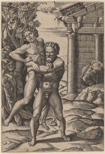 Hercules og Antaeus av Marcantonio Raimondi, after Raphael
