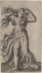 Kvinne som trekker håret av Marcantonio Raimondi possibly after Francesco Francia