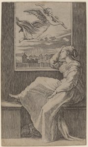 Ettertenksom kvinne av Marcantonio Raimondi possibly after Raphael