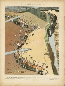 Illustrasjon av Marcel Capy (1865-1941) i Le Rire, 27.04.12 - Arbeidernes dag - Arkitektur Byplanlegging, Arbeid, 1. mai - Terrassiers