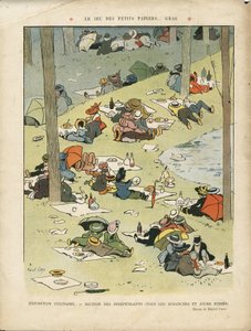 Illustrasjon av Marcel Capy (1865-1941) i Le Lire, 28/05/10 - Spillet med små fete papirer - Hobbyer, piknik, gastronomisk kokk av Marcel Amable O.L. Capy