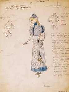 Margherita, skisse av kostyme for Faust av Charles Gounod, laget av Multzer
