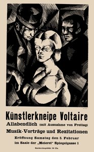 Plakat for åpningen av Cabaret Voltaire 1916-02-05 - Marcel Slodki (1892-1944). Litografi av Marcel Slodki