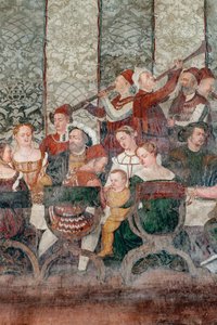 Bankett, detalj av besøket til Christian I av Danmark til Bartolomeo Colleoni, æreshallen