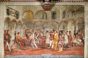 Jaktscene, detalj av besøket til Christian I av Danmark til Bartolomeo Colleoni, Hall of Honor