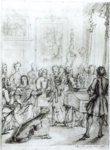 Konsert på Montague House, 1736 (penn og blekk over blyant på papir)
