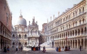Gårdsplassen til Palazzo Ducale, Venezia, gravert av Brizeghel (litho) av Marco (after) Moro