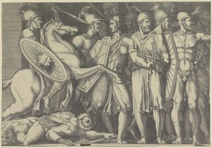 Trajan kjemper med Dacians av Marco Dente (attributed to)