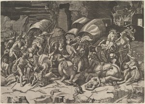 Kamp med en Cutlass, ca. 1515-27. av Marco Dente