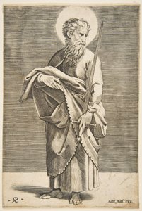Saint Paul ser til høyre og holder et sverd og en bok, ca. 1515-27. av Marco Dente