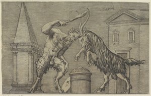Satyr og vær i kamp Antikke relieffer (serietittel) av Marco Dente