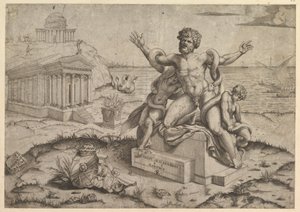 Speil av romersk storhet: Gamle basrelieffer med Laocoon, ca. 1516-20. av Marco Dente