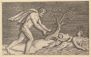 The Mirror of Roman Magnificence: Naken Man Pursuing a Naiad, ca. 1515-1527. av Marco Dente